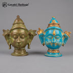 Brass Shiva Parvati Face Wall Decor Set – Turquoise Gold & Olive Bronze Finish, Set of 2