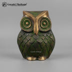 Brass Owl Statue | Antique Old Green & Gold Finish | Feng Shui Owl Figurine | Home Decor
