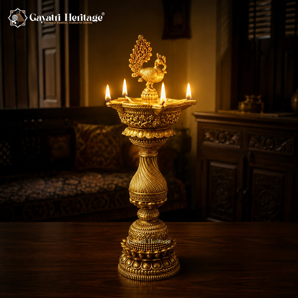 Brass Peacock Oil Lamp | Peacock Diya | Traditional Indian Oil Lamp | Pooja & Home Decor | Festive Gift