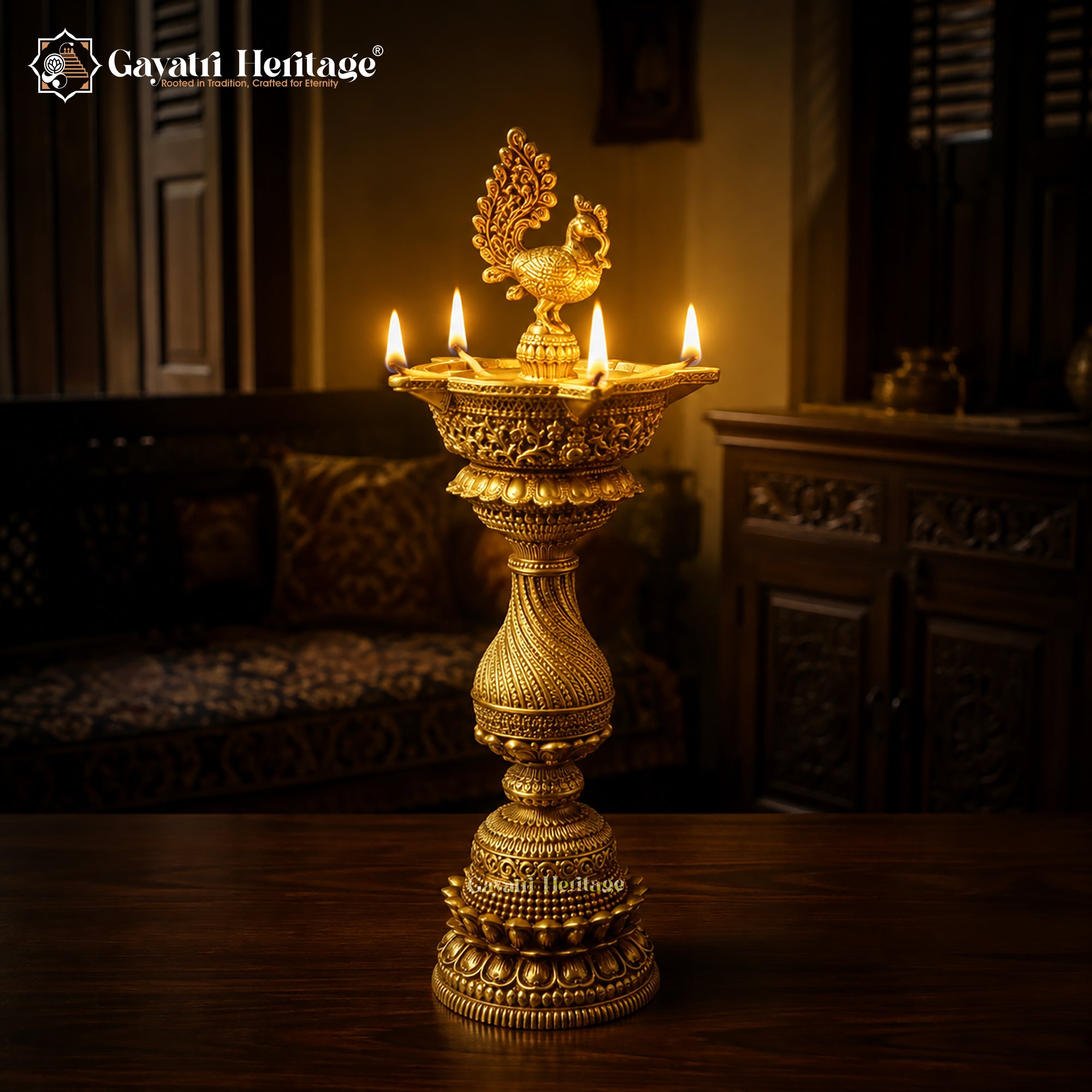 Brass Peacock Oil Lamp | Peacock Diya | Traditional Indian Oil Lamp | Pooja & Home Decor | Festive Gift