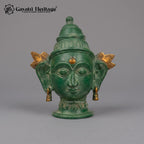 Brass Shiva Parvati Face Wall Decor Set – Antique Green & Gold Finish, Handcrafted Hindu Deity Mukha
