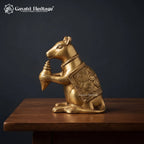 Brass Mushak with Shankh Statue | Ganesha’s Rat Vahana Conch Shell Figurine