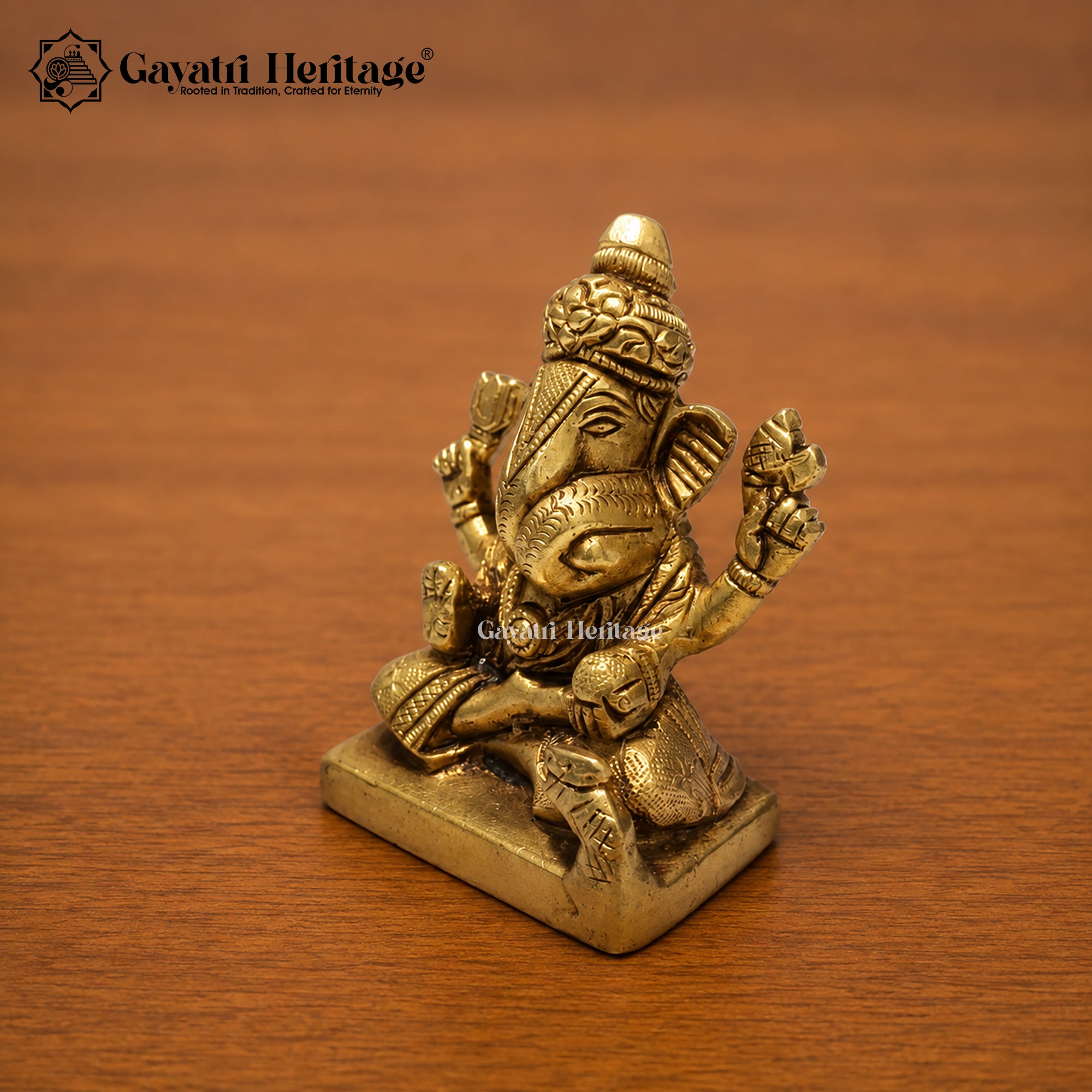 Small Brass Ganesha Idol | Antique Gold Seated Ganesh Murti | Handcrafted Car Dashboard & Home Temple Decor | Spiritual Gift