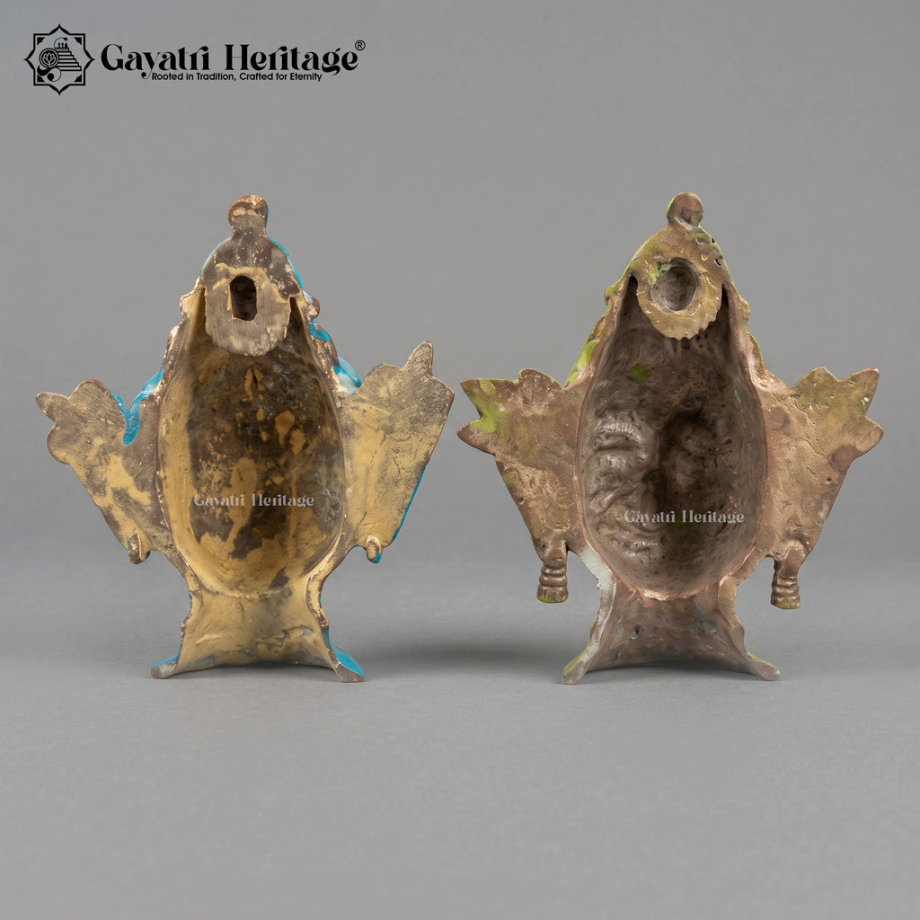 Brass Shiva Parvati Face Wall Decor Set – Turquoise Gold & Olive Bronze Finish, Set of 2