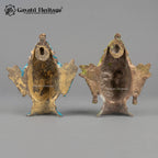 Brass Shiva Parvati Face Wall Decor Set – Turquoise Gold & Olive Bronze Finish, Set of 2