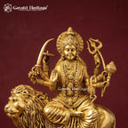 Brass Durga Maa Idol on Lion | Handcrafted Hindu Goddess Statue with Ornate Base