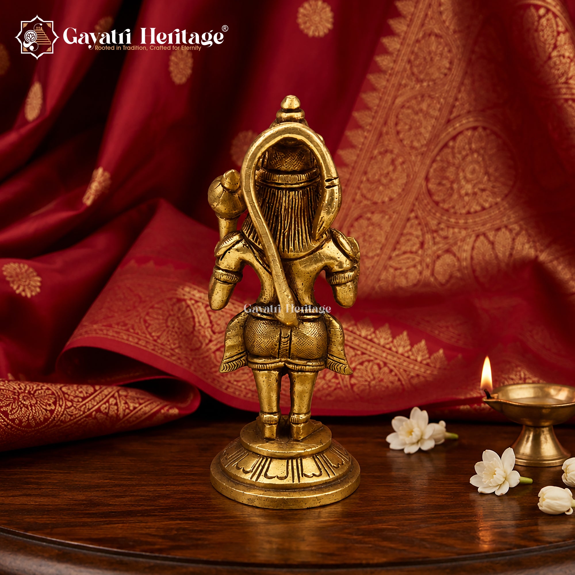 Brass Hanuman Idol | Antique Gold Bajrangbali Statue | Blessing Pose Sculpture | Handcrafted Hindu Murti | Pooja Room Decor & Gift