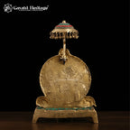 Brass Ganesha Idol with Umbrella Canopy | Stone Inlay Ganesh Statue on Throne