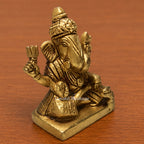 Small Brass Ganesha Idol | Antique Gold Seated Ganesh Murti | Handcrafted Car Dashboard & Home Temple Decor | Spiritual Gift