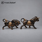 Brass Bull Statue Pair | Antique Black & Gold Finish | Symbol of Power & Prosperity