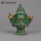 Brass Shiva Parvati Face Wall Decor Set – Antique Green & Gold Finish, Handcrafted Hindu Deity Mukha
