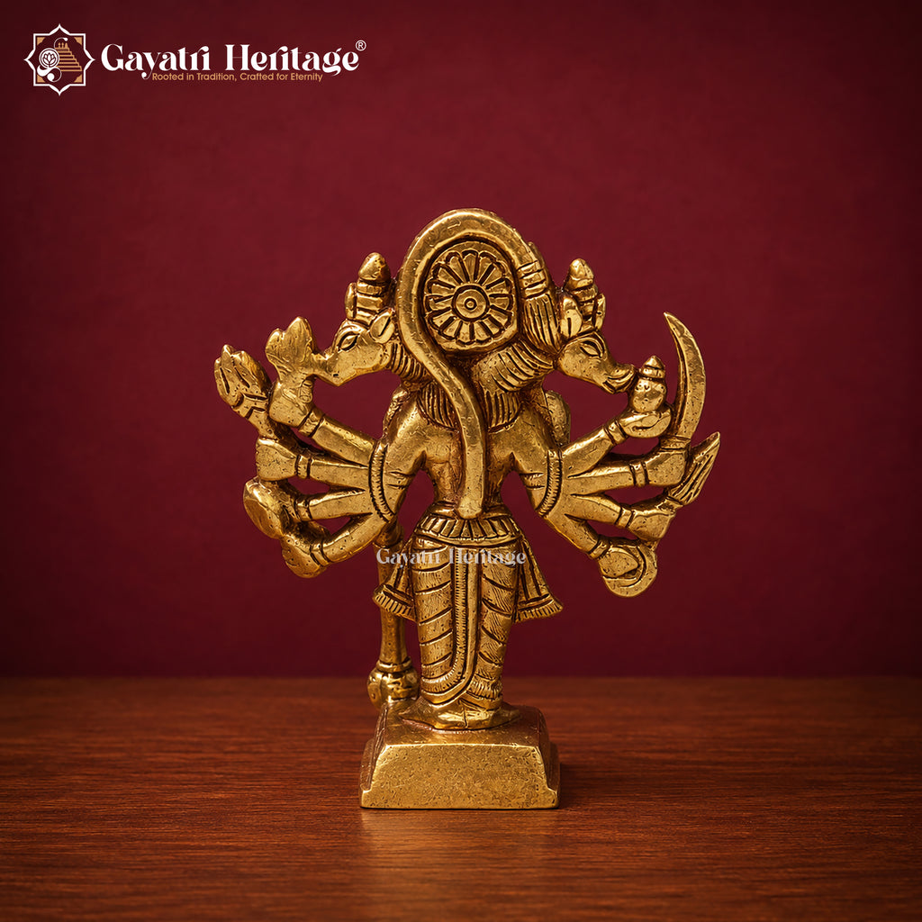 Small Brass Panchmukhi Hanuman Idol | Five-Faced Hanuman Murti | Multi-Armed Statue with Gada | Handcrafted Hindu Pooja Decor