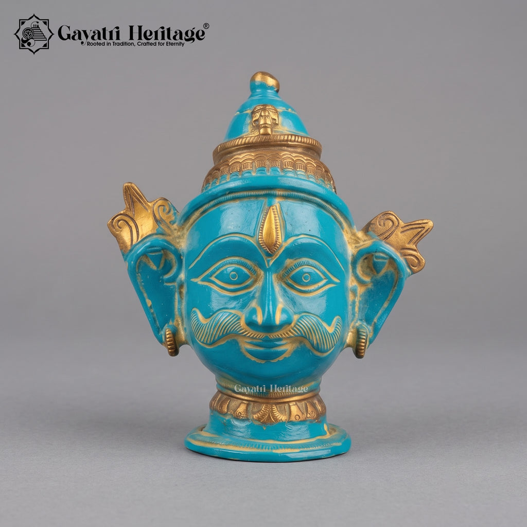 Brass Shiva Parvati Face Wall Decor Set – Turquoise Gold & Olive Bronze Finish, Set of 2