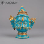 Brass Shiva Parvati Face Wall Decor Set – Turquoise Gold & Olive Bronze Finish, Set of 2