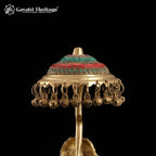 Brass Ganesha Idol with Umbrella Canopy | Stone Inlay Ganesh Statue on Throne