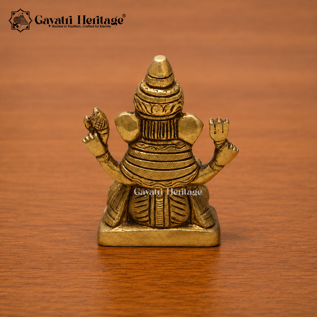 Small Brass Ganesha Idol | Antique Gold Seated Ganesh Murti | Handcrafted Car Dashboard & Home Temple Decor | Spiritual Gift