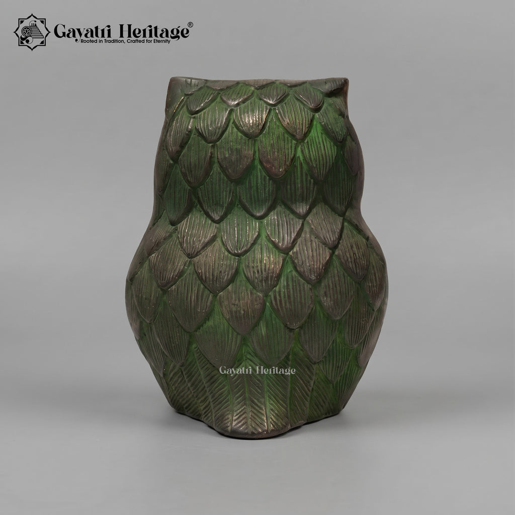 Brass Owl Statue | Antique Old Green & Gold Finish | Feng Shui Owl Figurine | Home Decor
