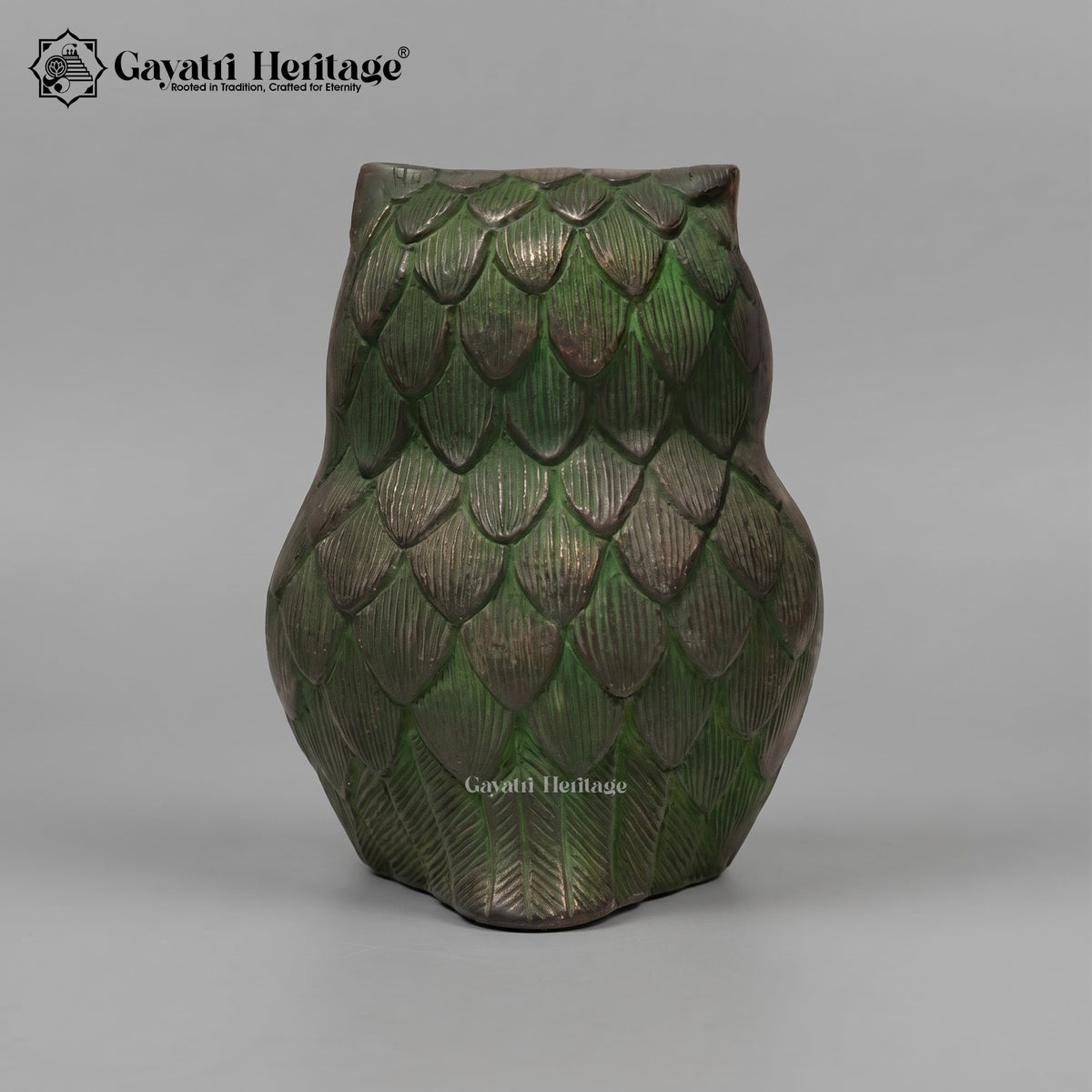 Brass Owl Statue | Antique Old Green & Gold Finish | Feng Shui Owl Figurine | Home Decor