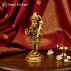 Brass Hanuman Idol | Antique Gold Bajrangbali Statue | Blessing Pose Sculpture | Handcrafted Hindu Murti | Pooja Room Decor & Gift