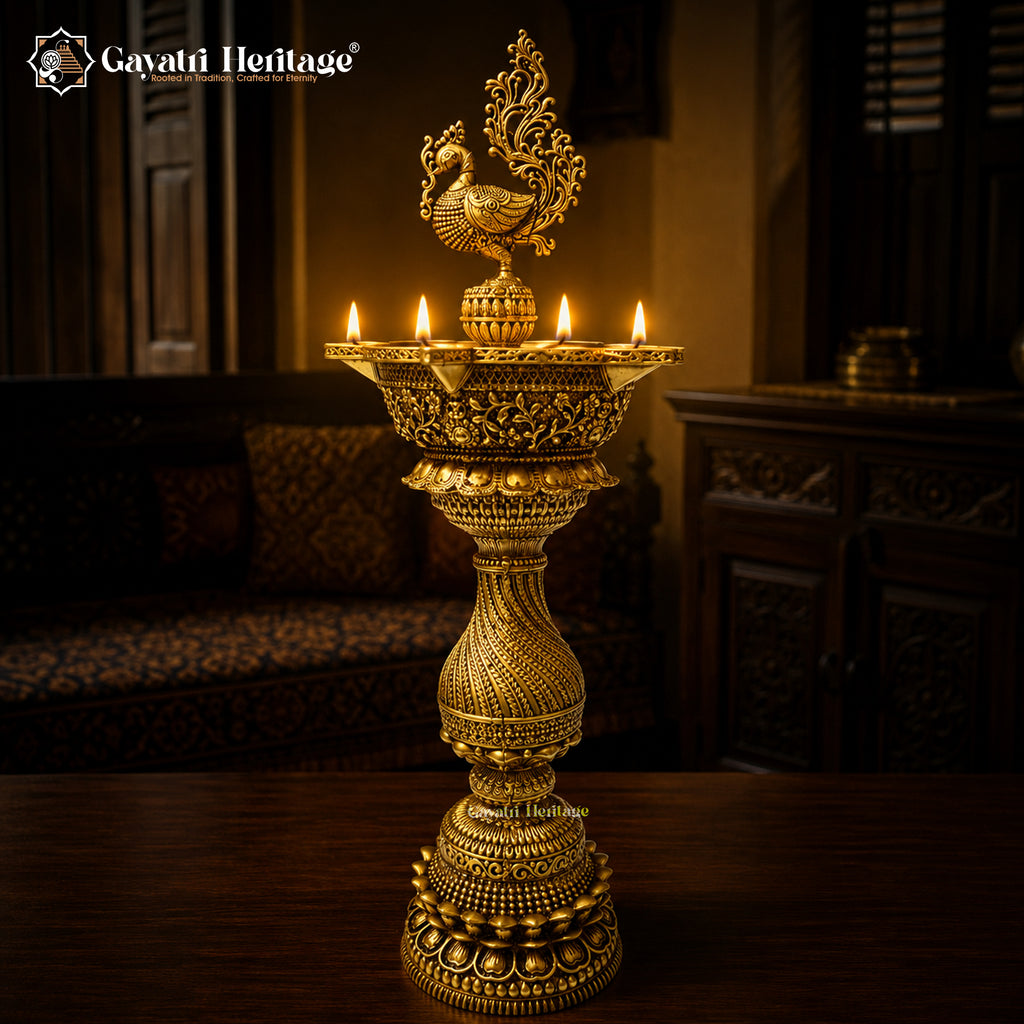Brass Peacock Oil Lamp | Peacock Diya | Traditional Indian Oil Lamp | Pooja & Home Decor | Festive Gift