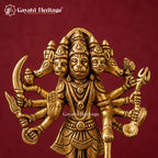 Small Brass Panchmukhi Hanuman Idol | Five-Faced Hanuman Murti | Multi-Armed Statue with Gada | Handcrafted Hindu Pooja Decor