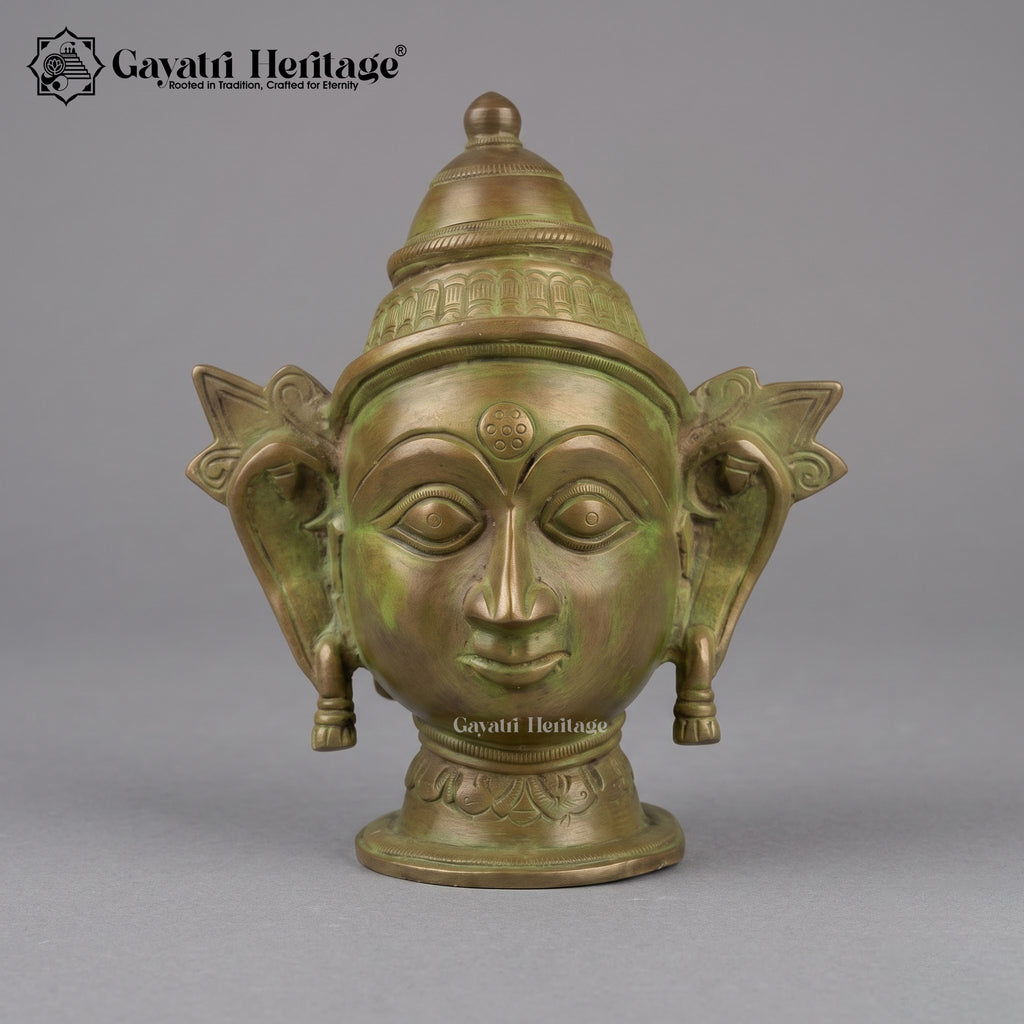 Brass Shiva Parvati Face Wall Decor Set – Turquoise Gold & Olive Bronze Finish, Set of 2