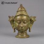 Brass Shiva Parvati Face Wall Decor Set – Turquoise Gold & Olive Bronze Finish, Set of 2