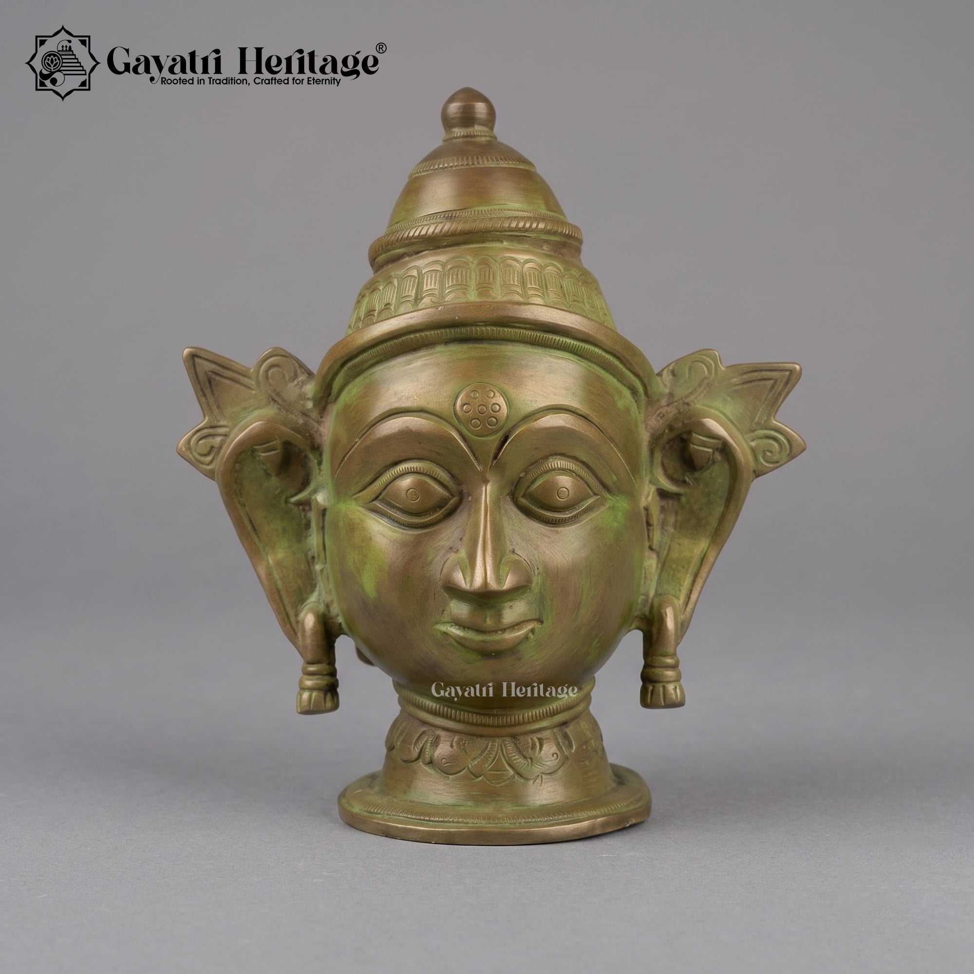 Brass Shiva Parvati Face Wall Decor Set – Turquoise Gold & Olive Bronze Finish, Set of 2