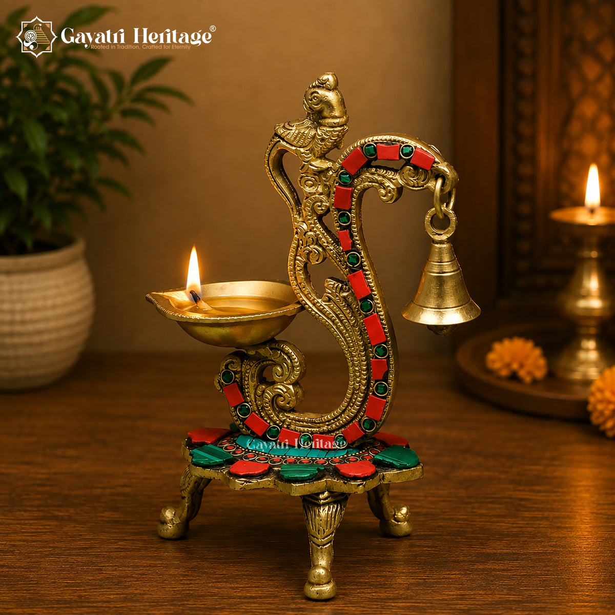 Brass Diya Stand – Elegant Traditional Décor | Gayatri Heritage