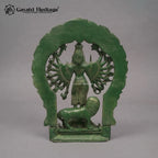 Brass Katyayani Mata Statue | Antique Green Patina with Gold Finish Durga Idol – 12 Inch