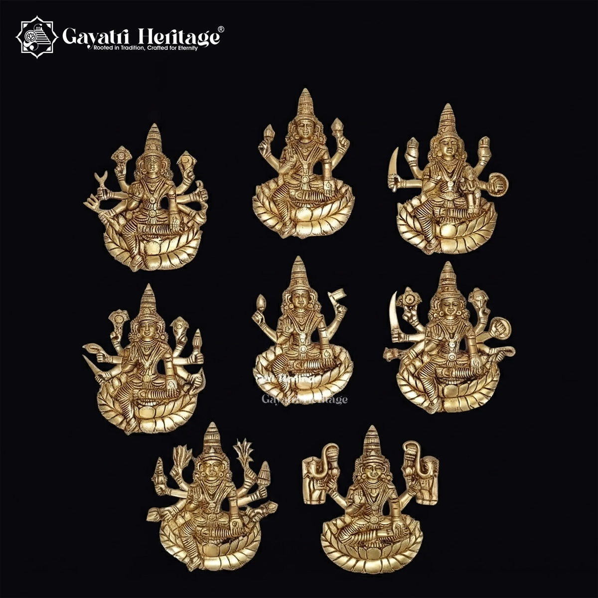Brass Astalakshmi Wall Decor Plates, 6 inch, handcrafted by Gayatri Heritage