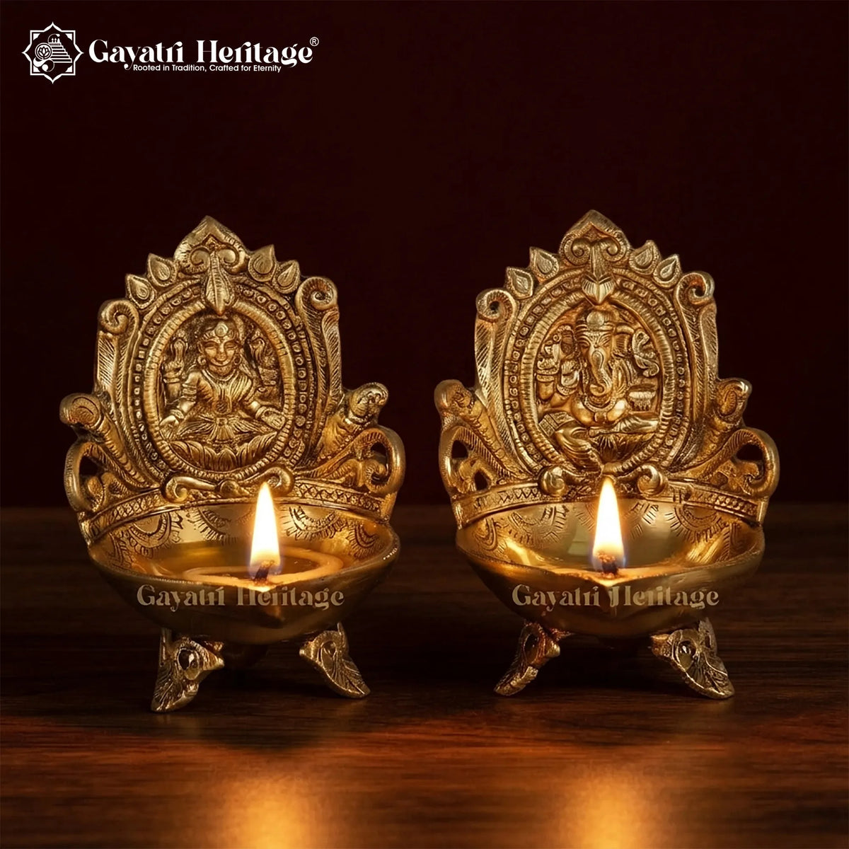 Brass Ganesh & Laxmi Diya Lamp (Pair) – Divine Prosperity | Gayatri Heritage