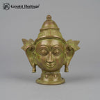 Vintage Style Shiva Parvati Mukha Statue Set – Brass Deity Face Sculpture with Blue Green Patina