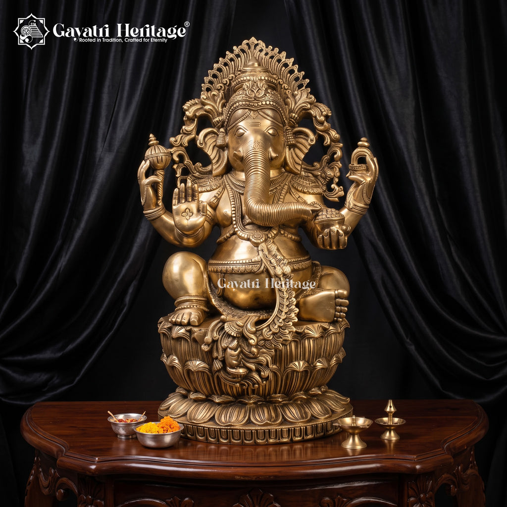 Brass Ganesha Statue | Intricately Carved Lord Ganesh Idol for Home & Temple