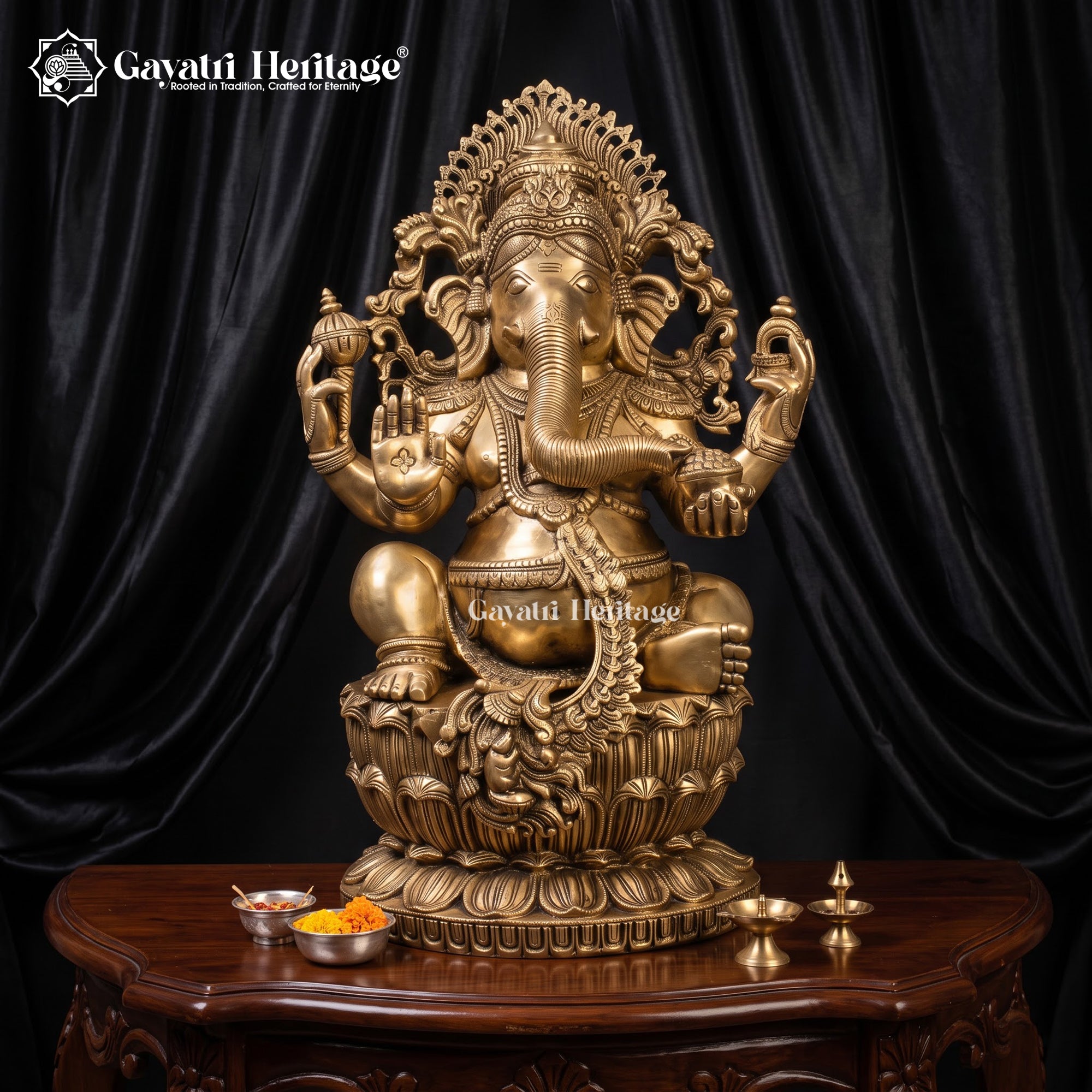 Brass Ganesha Statue | Intricately Carved Lord Ganesh Idol for Home & Temple