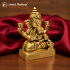 Brass Ganesha Idol | Seated Blessing Pose with Mouse | Handcrafted Ganesh Murti for Home Temple | 4.9 Inch