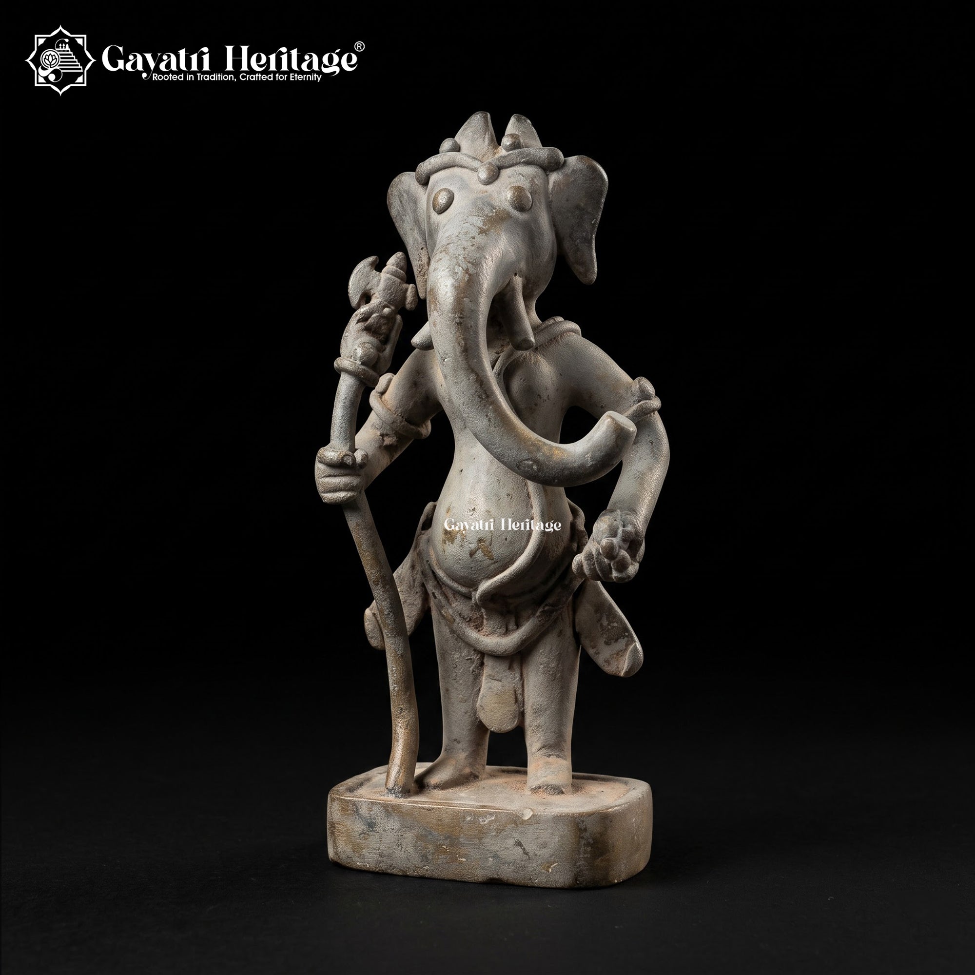 Rare Antique Brass Standing Ganesh Idol with Staff | Vintage Style Ganesha Statue