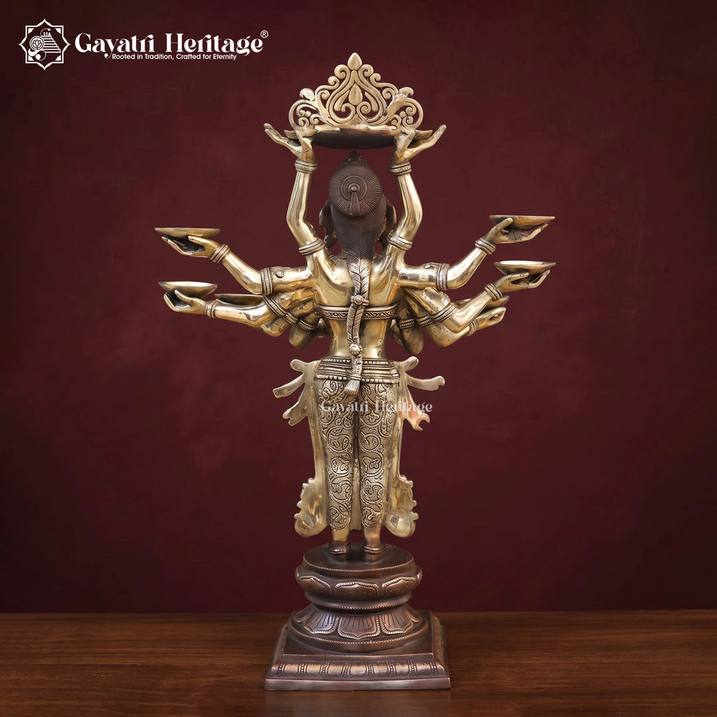 Brass Multi-Armed Deepalakshmi Diya Lamp Statue | Hand-Carved Goddess Figurine