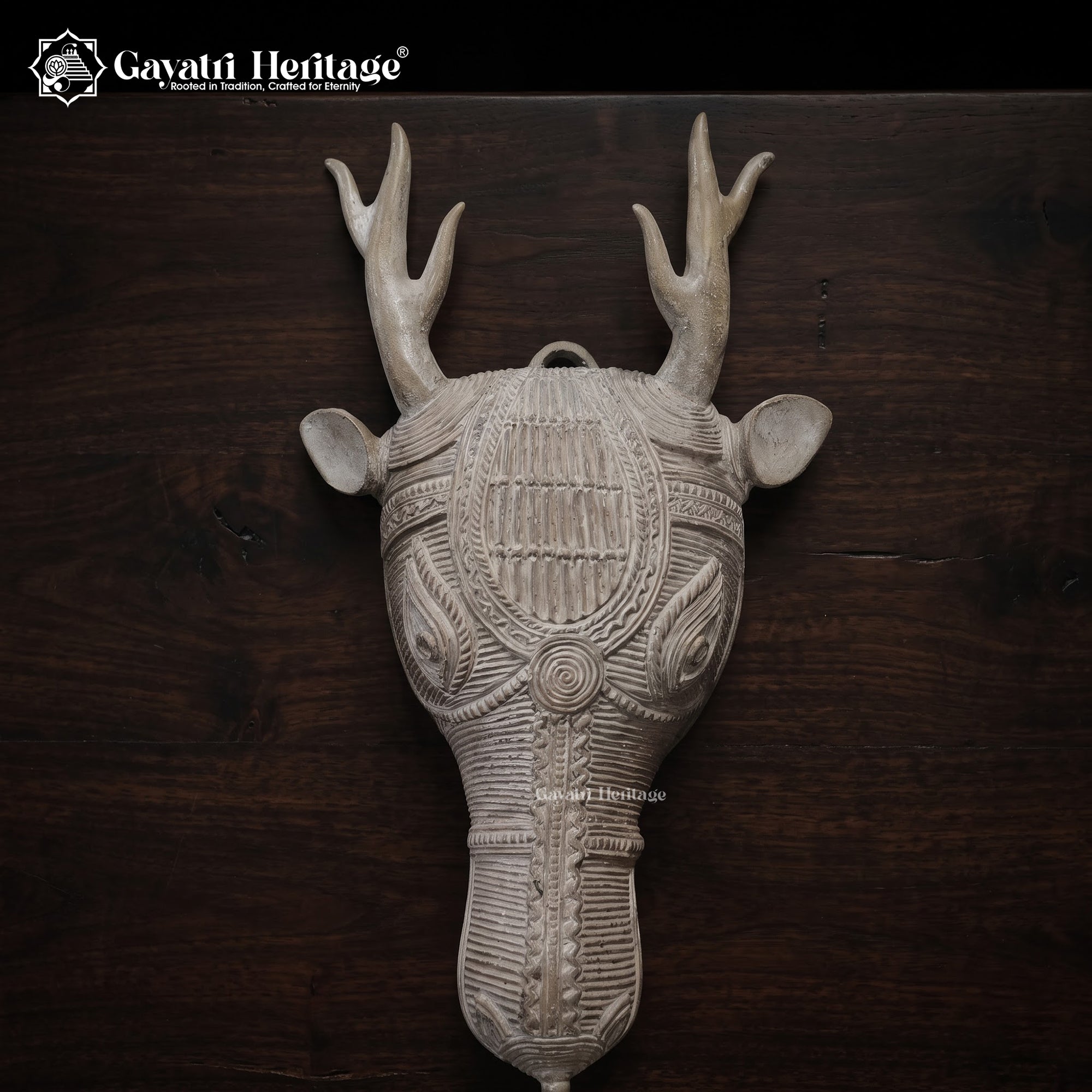 Rare Antique Hand-Carved Deer Head Wall Hanging | 100+ Year Old Stag Antler Folk Art | Rustic Tribal Wall Decor Collectible