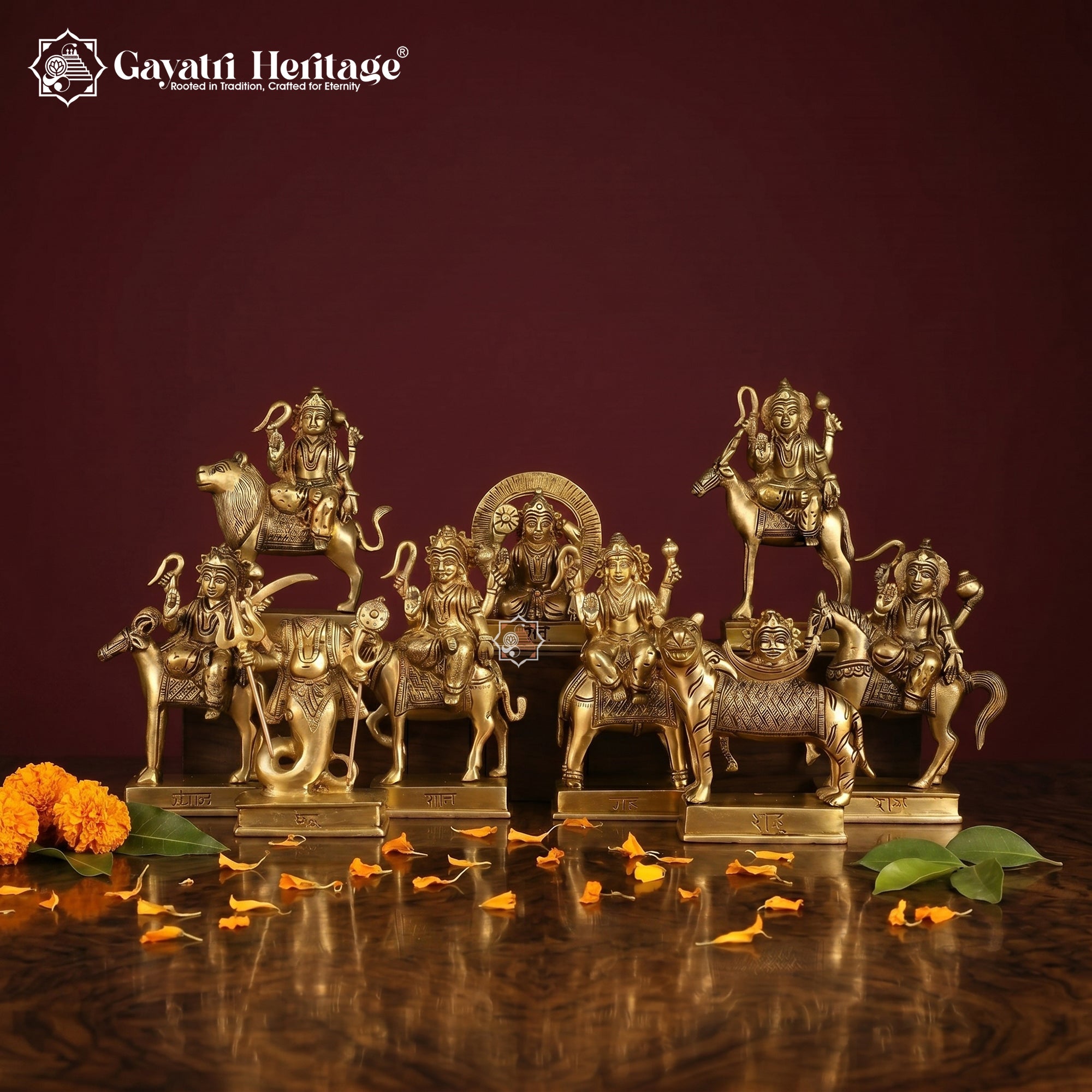 Brass Navgraha Idol Set – Sacred Nine Planet Deities for Home Temple & Vastu Decor | Gayatri Heritage
