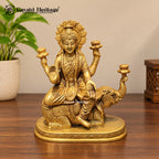 Brass Gaja Lakshmi Statue – Handcrafted Goddess Lakshmi Idol on Elephant for Pooja Mandir & Home Decor