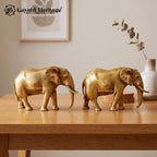 Brass Wild Elephant Pair Statue | Traditional Indian Elephant Figurines | Luxury Home Decor, Living Room Tabletop & Office Display