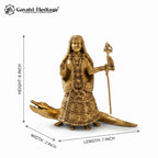 Brass Khodiyar Mata Statue with Crocodile | Handcrafted Gujarati Kuldevi Idol | Hindu Goddess Murti