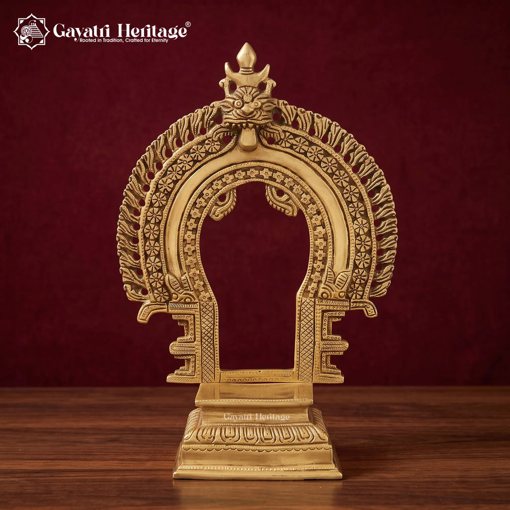 Brass Deity Throne with Kirtimukha Prabhavali | Temple Altar Seat (14 Inch)