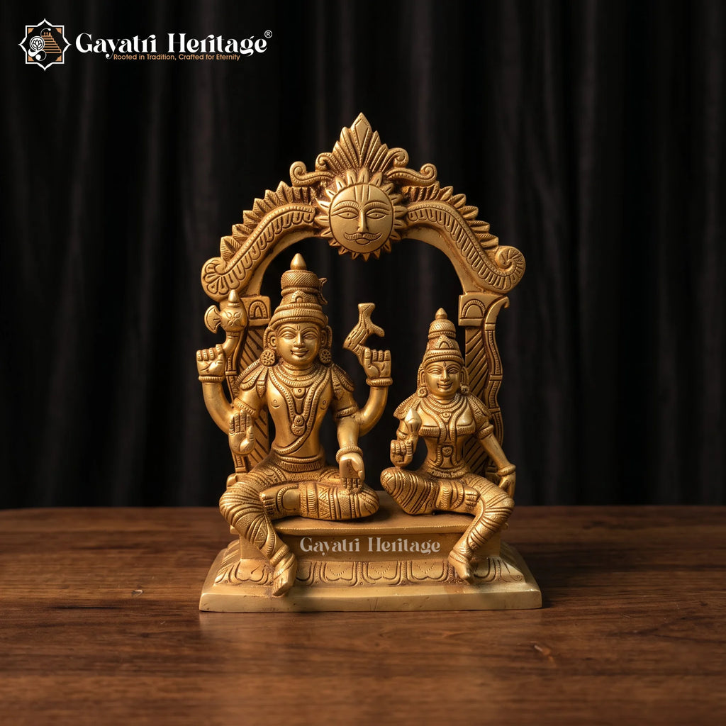 Brass Shiva Parvati Idol | Seated Divine Couple Statue for Mandir Decor (10 Inch)
