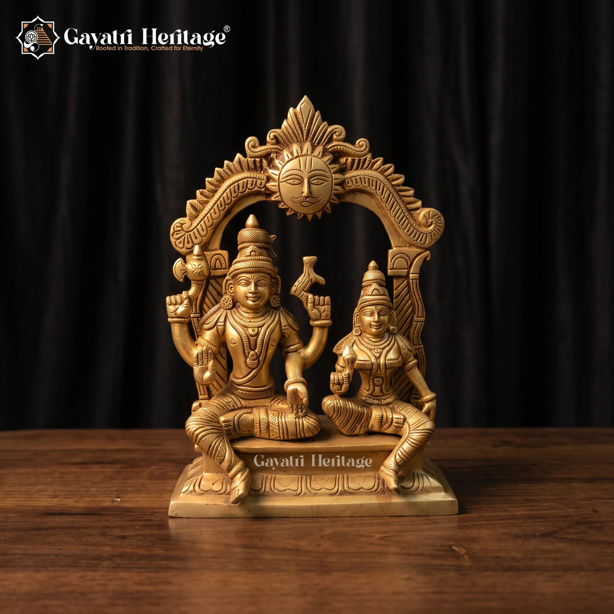 Brass Shiva Parvati Idol | Seated Divine Couple Statue for Mandir Decor (10 Inch)