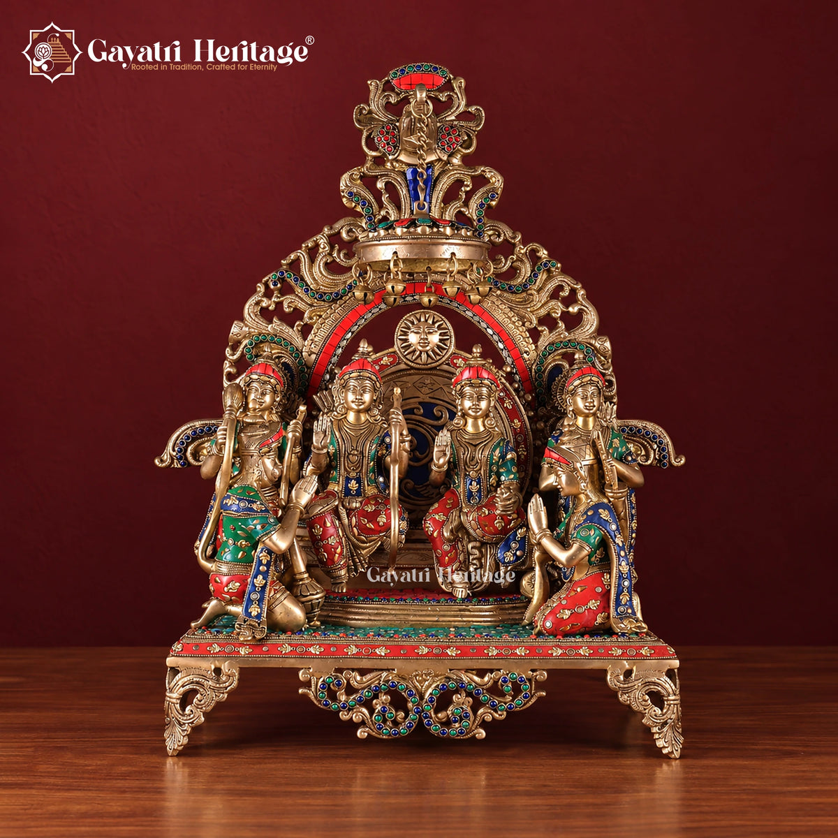Brass Ram Panchayat Statue with Stone Work | Ram Sita Lakshman Hanuman Idol