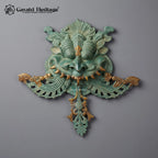 Handcrafted Brass Kirtimukha Wall Hanging | Verdigris Green Face of Glory Mask for Temple Door Decor