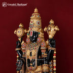 Large Brass Lord Venkateswara Statue | Tirupati Balaji Idol with Black Gold Finish and Colorful Stonework