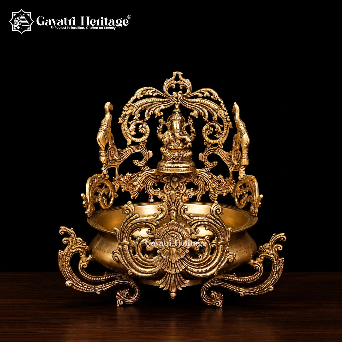 Brass Ganesha Urli, 15 inch, handcrafted by Gayatri Heritage